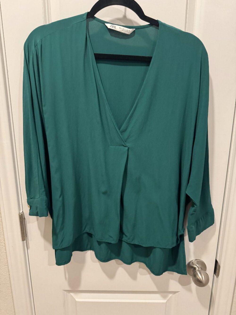 Zara green 3/4 sleeve blouse size Large